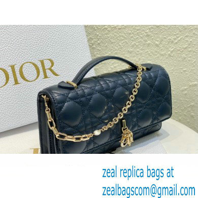 Miss Dior Mini Bag in Cannage Lambskin Navy Blue with Removable jewel chain 2024