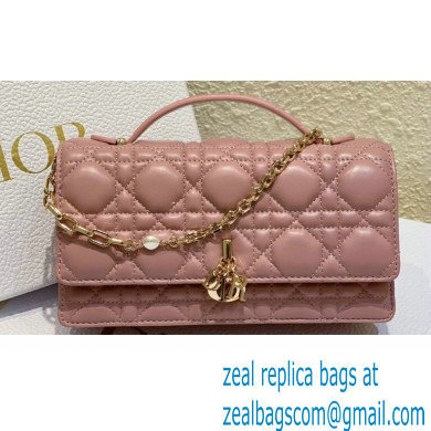 Miss Dior Mini Bag in Cannage Lambskin Pink with Removable jewel chain 2024