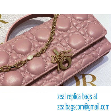 Miss Dior Mini Bag in Cannage Lambskin Pink with Removable jewel chain 2024