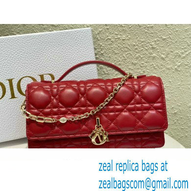 Miss Dior Mini Bag in Cannage Lambskin Red with Removable jewel chain 2024