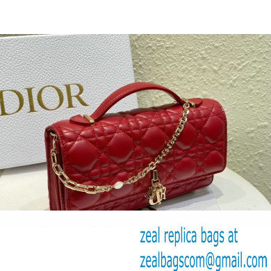 Miss Dior Mini Bag in Cannage Lambskin Red with Removable jewel chain 2024