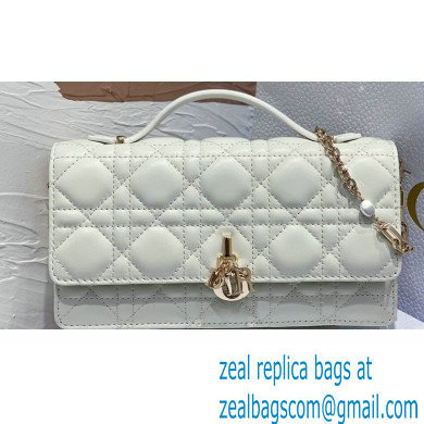 Miss Dior Mini Bag in Cannage Lambskin White with Removable jewel chain 2024 - Click Image to Close