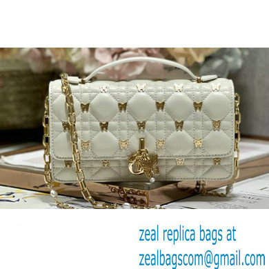 Miss Dior Mini Bag in White Cannage Lambskin with Gold-Finish Butterfly Studs 2024 - Click Image to Close