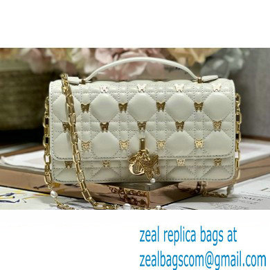 Miss Dior Mini Bag in White Cannage Lambskin with Gold-Finish Butterfly Studs 2024