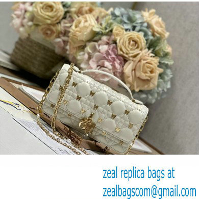 Miss Dior Mini Bag in White Cannage Lambskin with Gold-Finish Butterfly Studs 2024