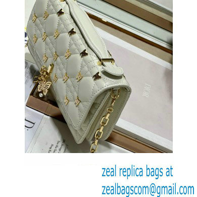 Miss Dior Mini Bag in White Cannage Lambskin with Gold-Finish Butterfly Studs 2024