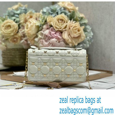 Miss Dior Mini Bag in White Cannage Lambskin with Gold-Finish Butterfly Studs 2024 - Click Image to Close