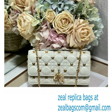 Miss Dior Mini Bag in White Cannage Lambskin with Gold-Finish Butterfly Studs 2024 - Click Image to Close