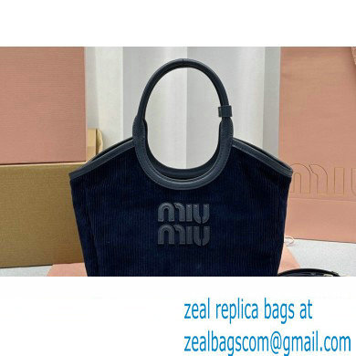 Miu Miu IVY Corduroy Small Tote bag 5BA284 Blue - Click Image to Close