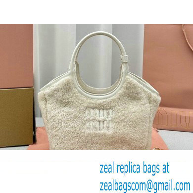 Miu Miu IVY Shearling Small Tote bag 5BA284 White - Click Image to Close