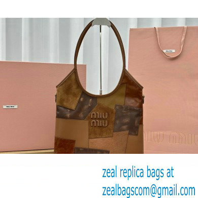 Miu Miu IVY leather patchwork bag 5BG231 Cognac 2024 - Click Image to Close