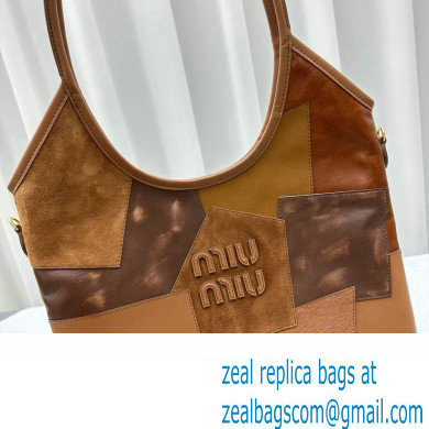 Miu Miu IVY leather patchwork bag 5BG231 Cognac 2024