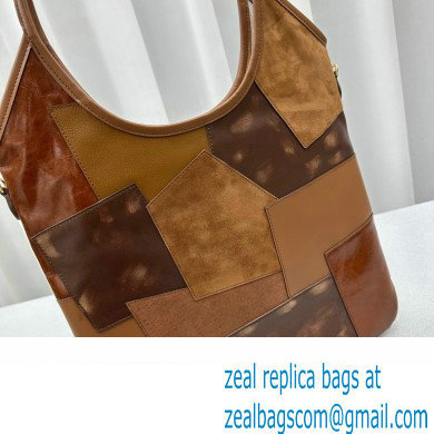 Miu Miu IVY leather patchwork bag 5BG231 Cognac 2024