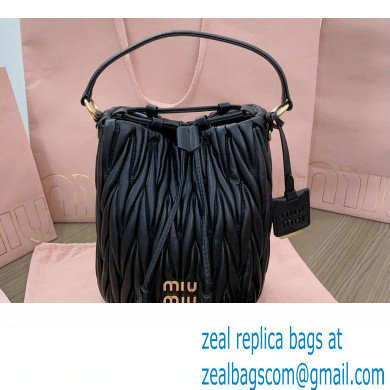 Miu Miu Matelasse nappa leather Bucket Bag 5BE084 Black