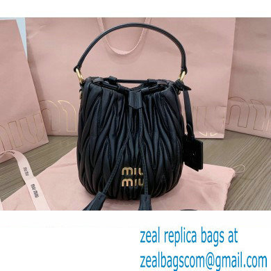 Miu Miu Matelasse nappa leather Bucket Bag 5BE085 Black - Click Image to Close