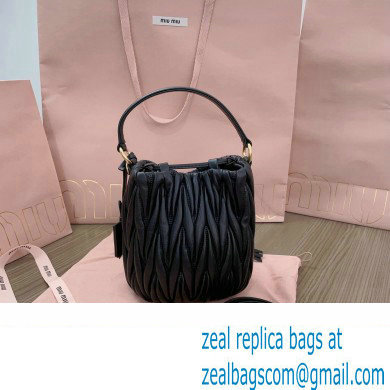 Miu Miu Matelasse nappa leather Bucket Bag 5BE085 Black - Click Image to Close