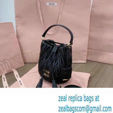 Miu Miu Matelasse nappa leather Bucket Bag 5BE085 Black - Click Image to Close