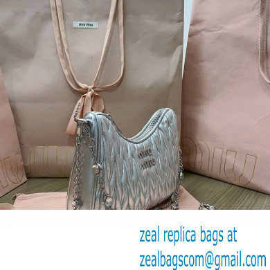 Miu Miu Matelasse nappa leather shoulder bag with Crystal 5BH211 Silver