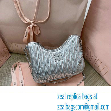 Miu Miu Matelasse nappa leather shoulder bag with Crystal 5BH211 Silver