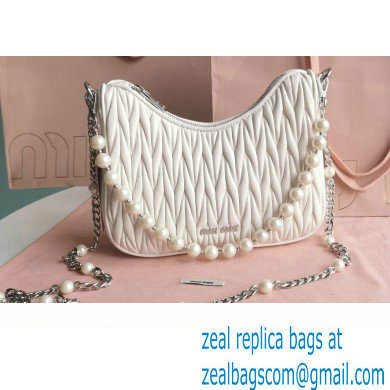 Miu Miu Matelasse nappa leather shoulder bag with Pearl 5BH211 White