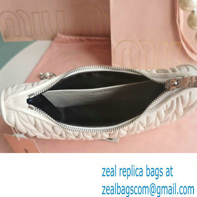 Miu Miu Matelasse nappa leather shoulder bag with Pearl 5BH211 White
