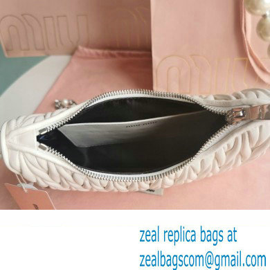 Miu Miu Matelasse nappa leather shoulder bag with Pearl 5BH211 White