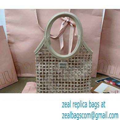 Miu Miu Satin handbag with synthetic crystals 5BA281 Beige 2024 - Click Image to Close
