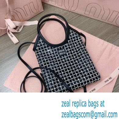 Miu Miu Satin handbag with synthetic crystals 5BA281 Black 2024