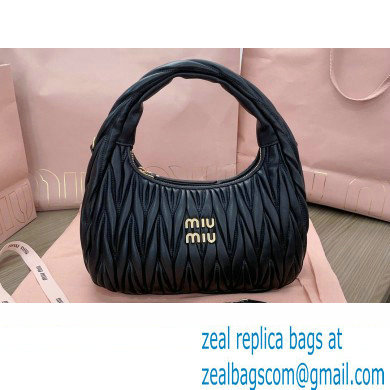 Miu Miu Wander matelasse nappa leather hobo Bag 5BC153 Black