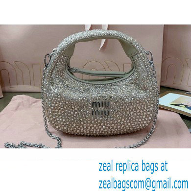 Miu Miu Wander satin and silk mini hobo bag with synthetic crystals 5BP078 Beige 2024