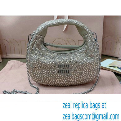 Miu Miu Wander satin and silk mini hobo bag with synthetic crystals 5BP078 Beige 2024 - Click Image to Close