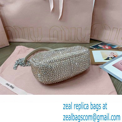 Miu Miu Wander satin and silk mini hobo bag with synthetic crystals 5BP078 Beige 2024 - Click Image to Close