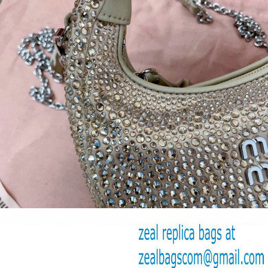 Miu Miu Wander satin and silk mini hobo bag with synthetic crystals 5BP078 Beige 2024