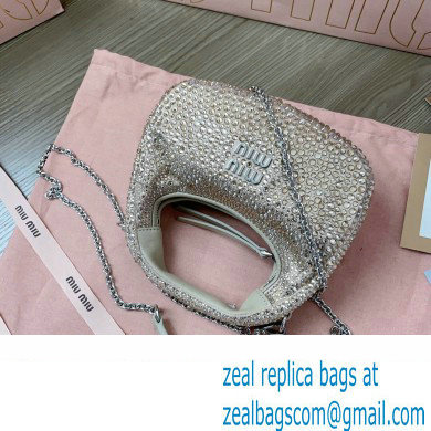 Miu Miu Wander satin and silk mini hobo bag with synthetic crystals 5BP078 Beige 2024 - Click Image to Close