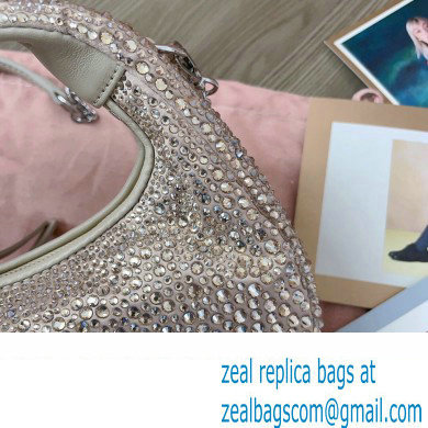 Miu Miu Wander satin and silk mini hobo bag with synthetic crystals 5BP078 Beige 2024 - Click Image to Close