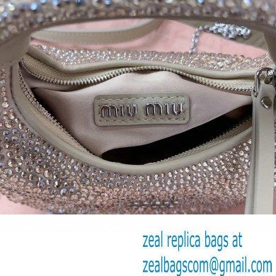 Miu Miu Wander satin and silk mini hobo bag with synthetic crystals 5BP078 Beige 2024 - Click Image to Close