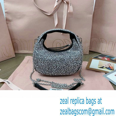 Miu Miu Wander satin and silk mini hobo bag with synthetic crystals 5BP078 Black 2024