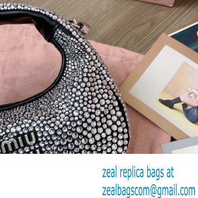 Miu Miu Wander satin and silk mini hobo bag with synthetic crystals 5BP078 Black 2024 - Click Image to Close