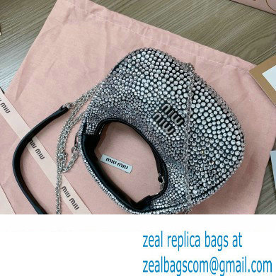 Miu Miu Wander satin and silk mini hobo bag with synthetic crystals 5BP078 Black 2024