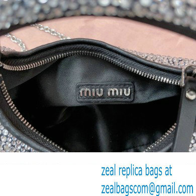 Miu Miu Wander satin and silk mini hobo bag with synthetic crystals 5BP078 Black 2024 - Click Image to Close