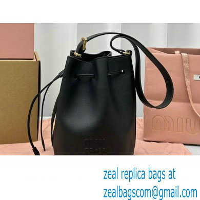 Miu Miu leather Bucket bag 5602 Black 2024