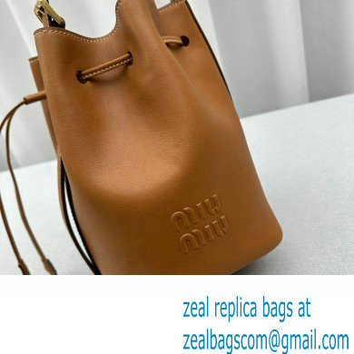 Miu Miu leather Bucket bag 5602 Brown 2024