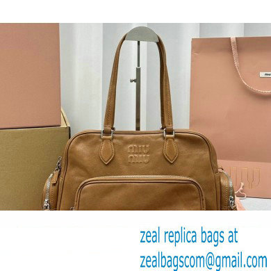 Miu Miu leather Pocket Tote bag 5628 Brown 2024
