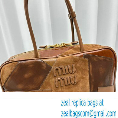 Miu Miu leather patchwork bag 5BB117 Cognac 2024