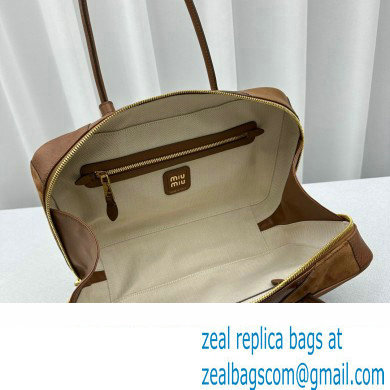 Miu Miu leather patchwork bag 5BB117 Cognac 2024