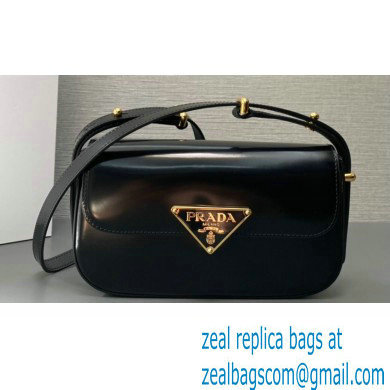 Prada Brushed leather shoulder bag 1BD339 Black 2024 - Click Image to Close