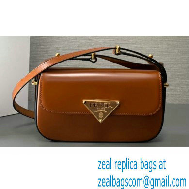 Prada Brushed leather shoulder bag 1BD339 Brown 2024 - Click Image to Close