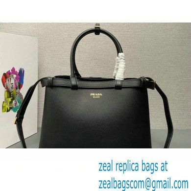 Prada Buckle medium leather handbag with double belt 1BA417 Black 2024