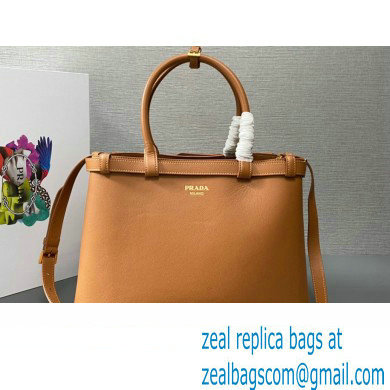 Prada Buckle medium leather handbag with double belt 1BA417 Brown 2024