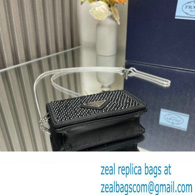 Prada Cardholder with shoulder strap and crystals Bag 1MR024 Black 2024 - Click Image to Close